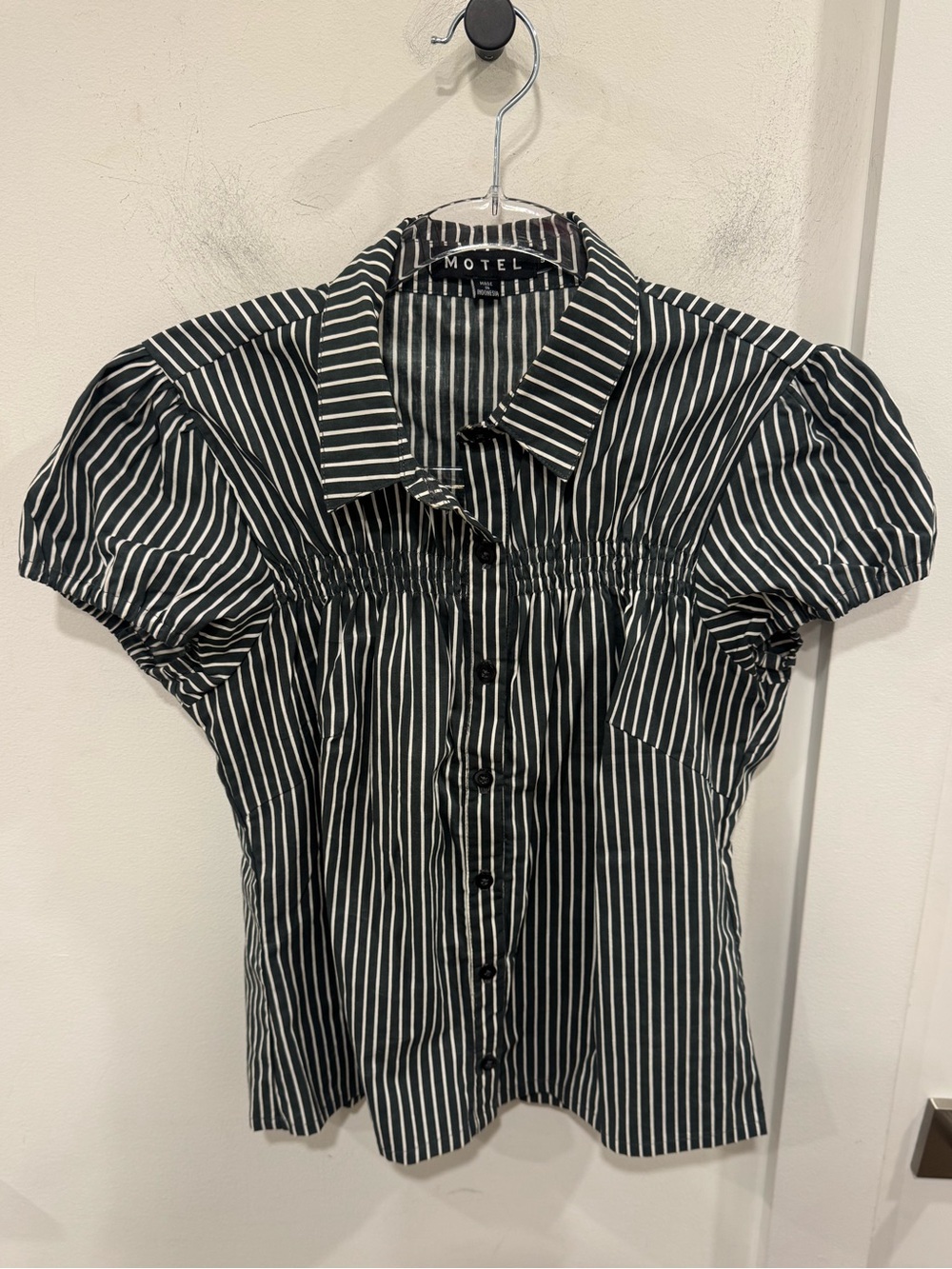 Motel Rocks Black and White Vertical Stripe Short Sleeve Button-Down